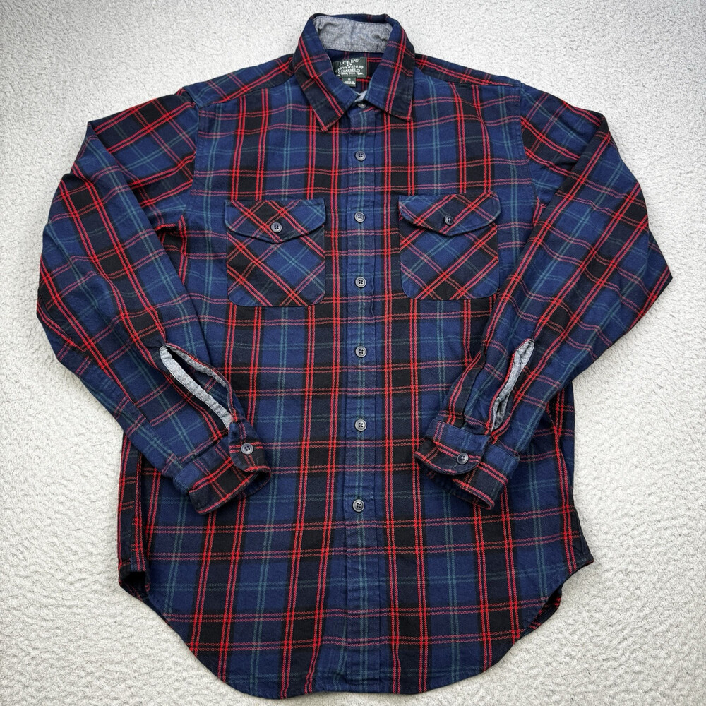 J CREW Shirt Mens Small Blue Red Green Plaid Heavyweight Flannel Outdoor